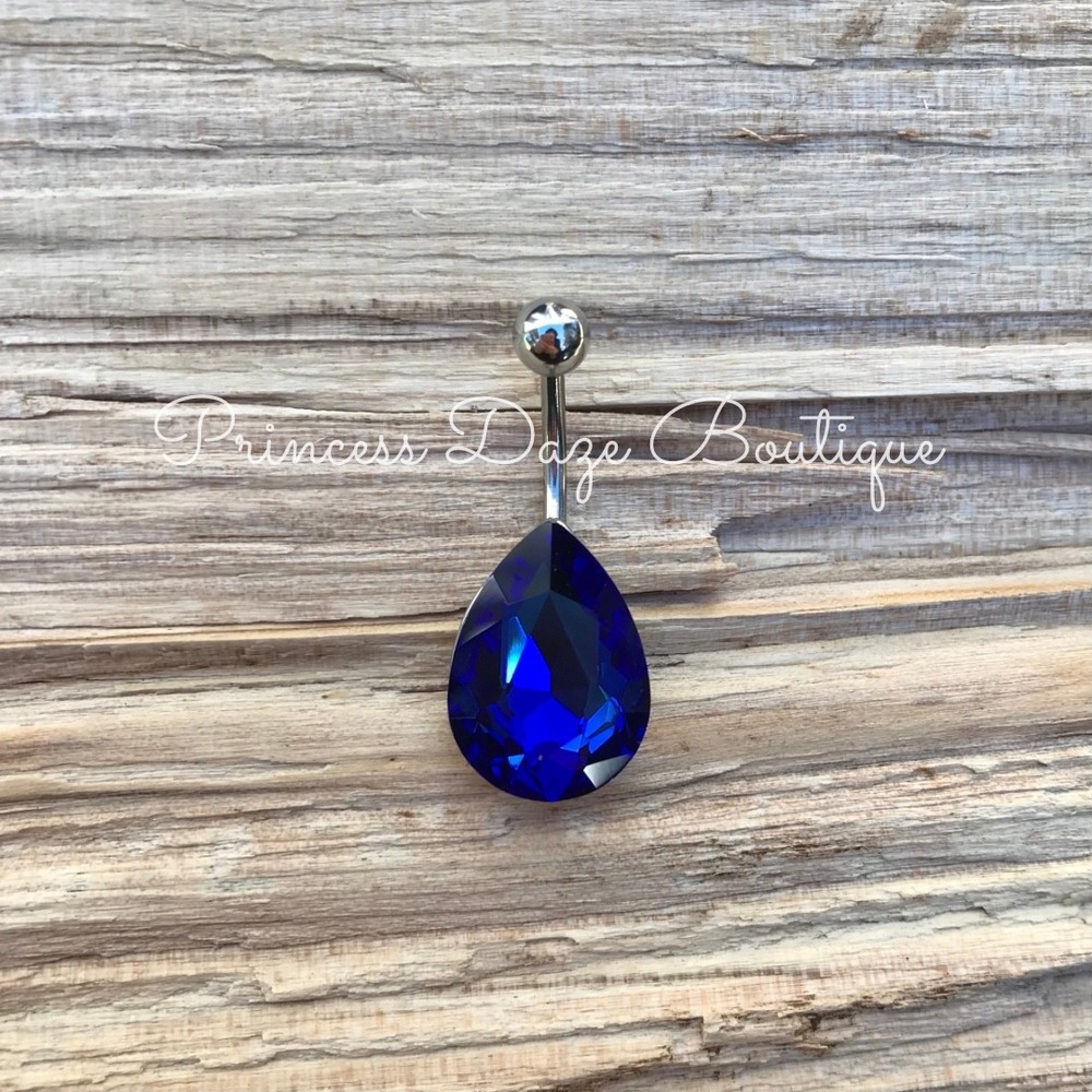 Royal Blue Teardrop Crystal Belly Button Ring Navel‎ Piercing